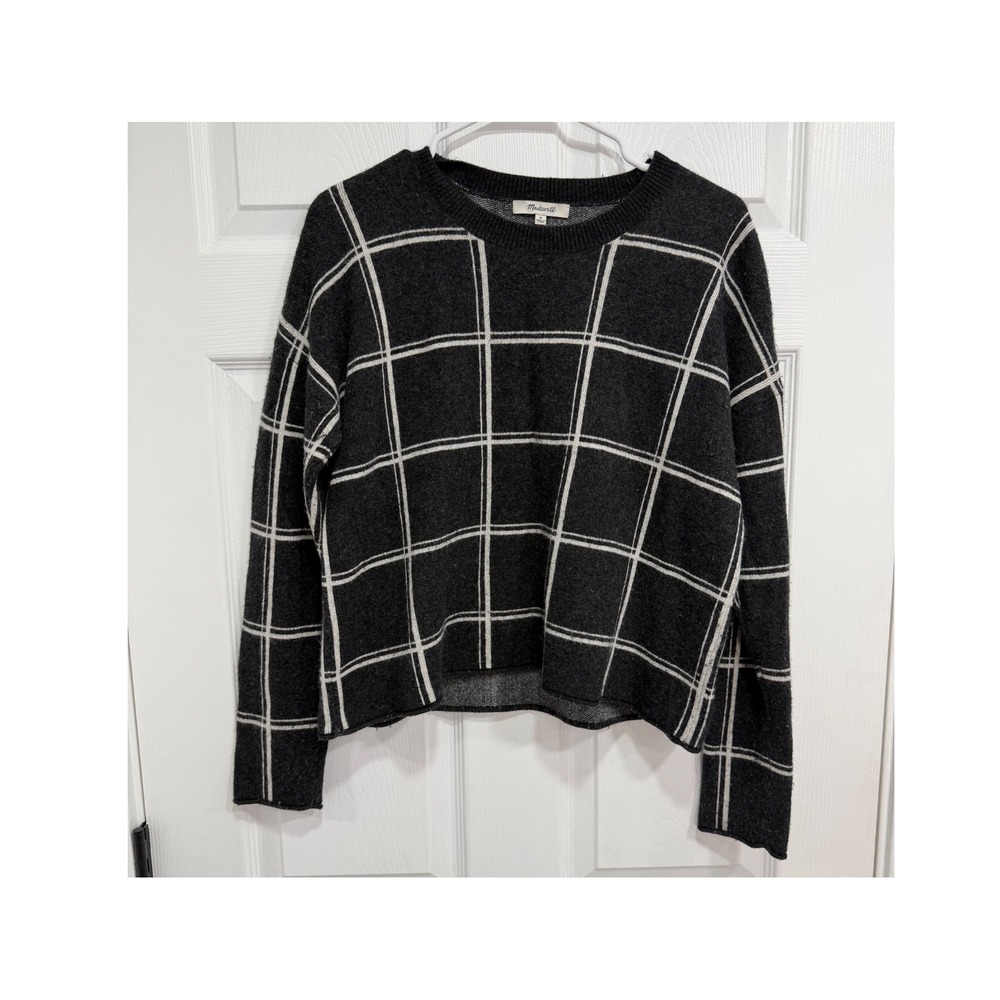 Madewell Windowpane Plaid Merino Wool Alpaca Blend Sweater Grey F6755 Womens M